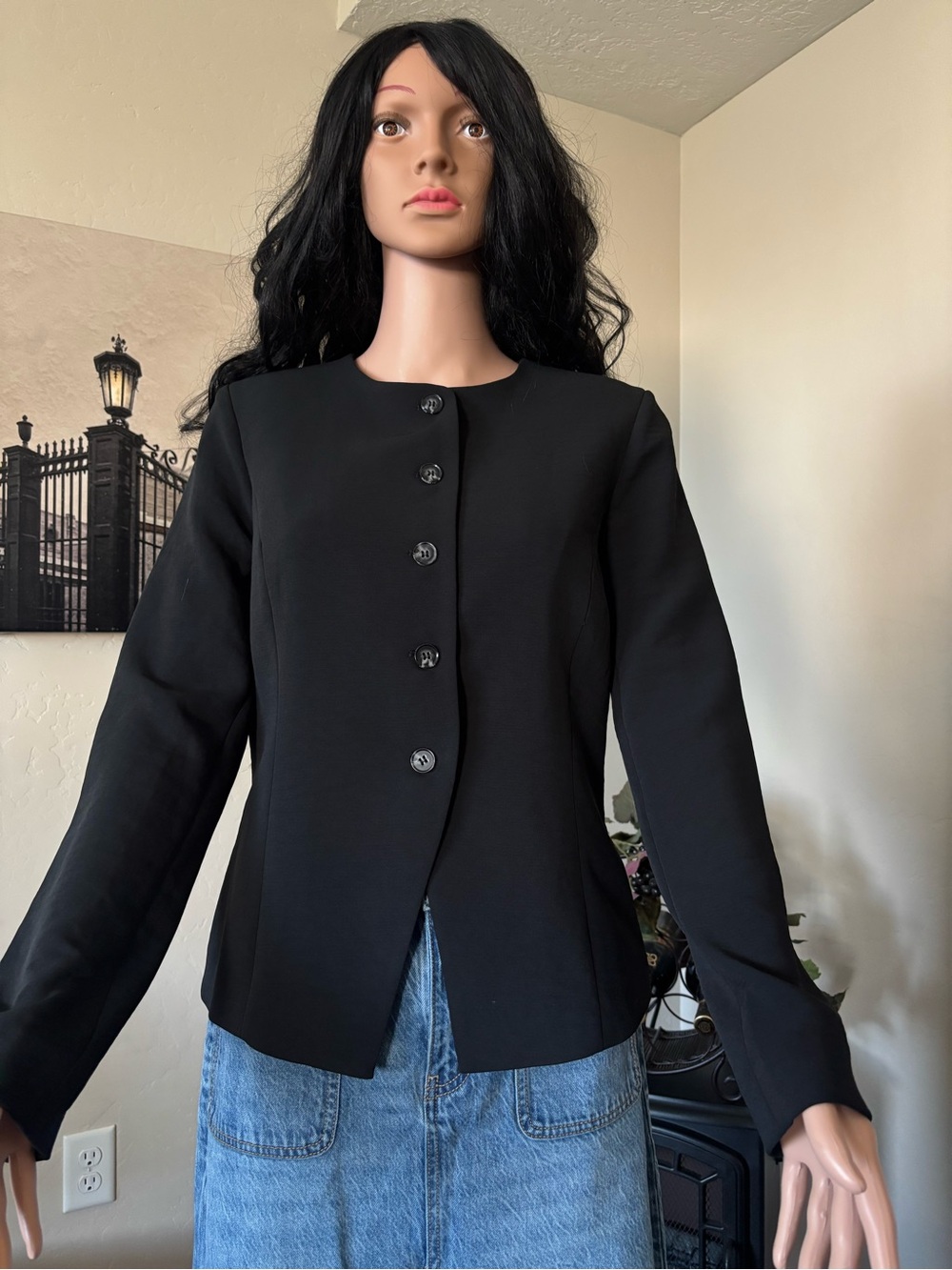 Christian Lacroix Black Collarless Button-Front Blazer
